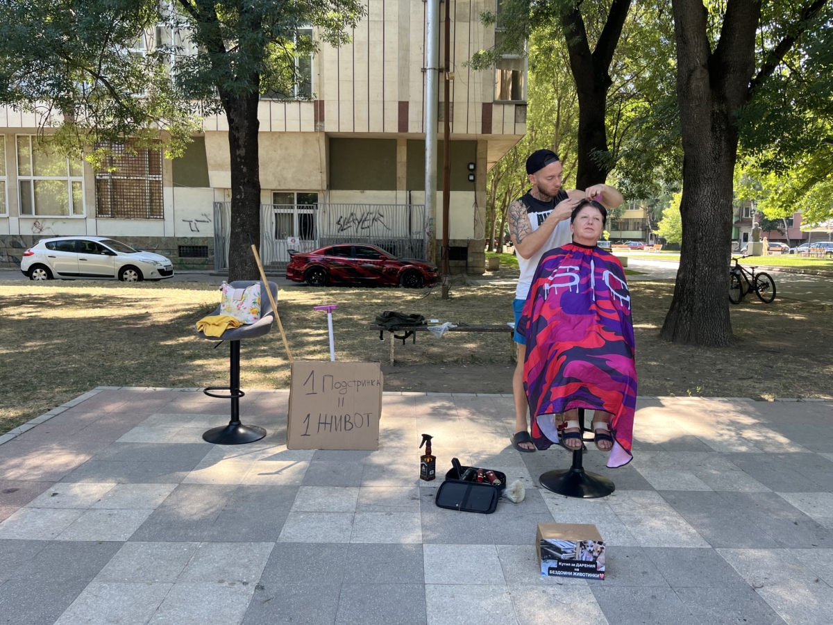 Фризьорът подстригва хора с цел благотворителност за приют за кучета в