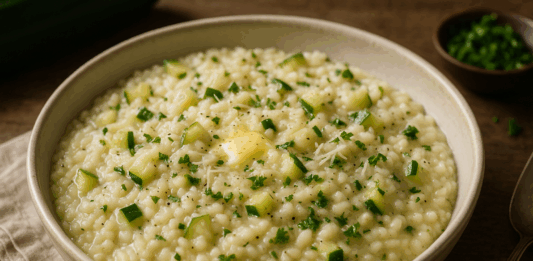 Кремообразен ориз с пармезан и тиквички