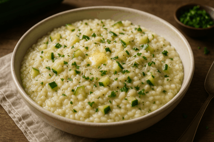 Кремообразен ориз с пармезан и тиквички