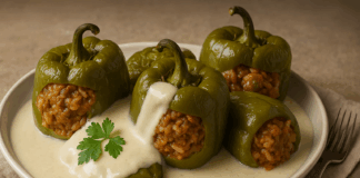 Пълнени чушки с бял сос