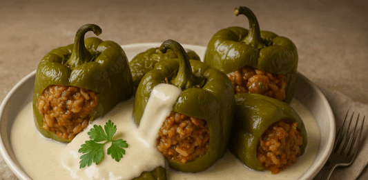 Пълнени чушки с бял сос