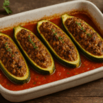 Пълнени тиквички с кайма и доматен сос