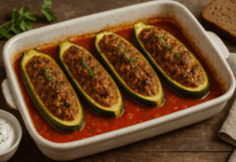 Пълнени тиквички с кайма и доматен сос