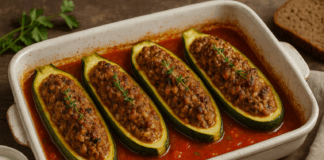 Пълнени тиквички с кайма и доматен сос