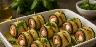 Рулца от тиквички с моцарела и шунка