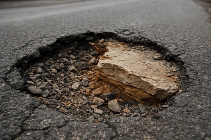 Скали в пътната настилка