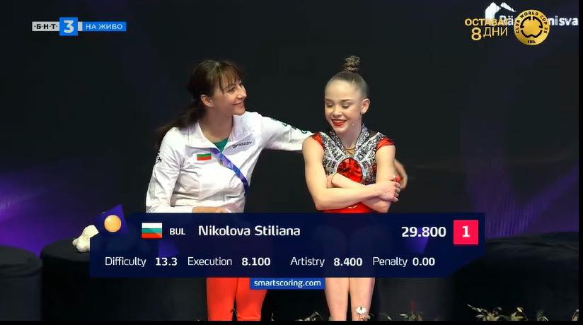 От съобщиха че гимнастичката ни Стилияна Николова е с три