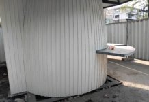 Строителната площадка около новата Гъбка