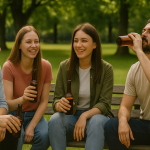 Хора пият бира в парка