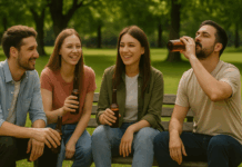 Хора пият бира в парка