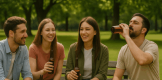 Хора пият бира в парка