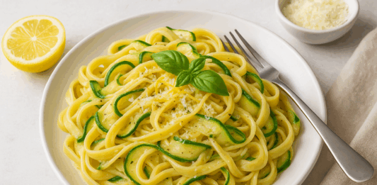 Фетучини с пармезан, тиквички и лимонов сос