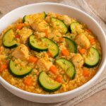 Тиквички с ориз и пилешко месо