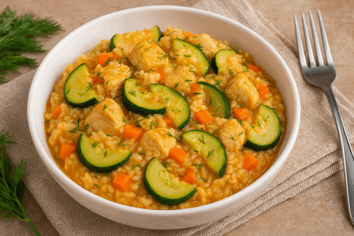 Тиквички с ориз и пилешко месо