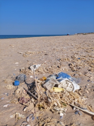 Изхвърлени опаковки на див плаж на Черномирето.