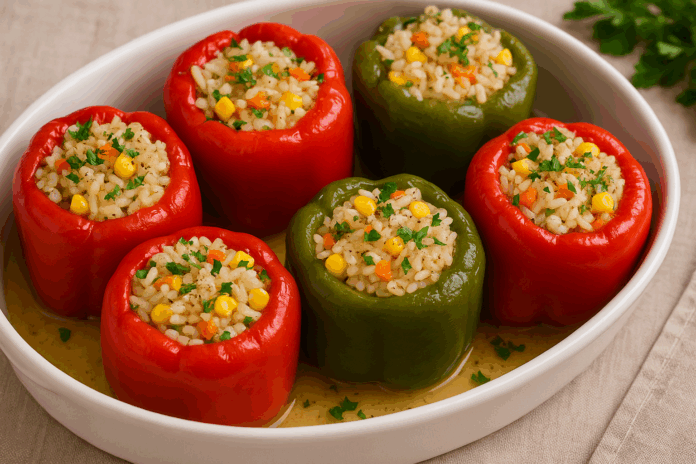 Пълнени чушки с ориз и царевица
