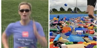 Майка, чупеща рекорд на Гинес, бягайки върху LEGO