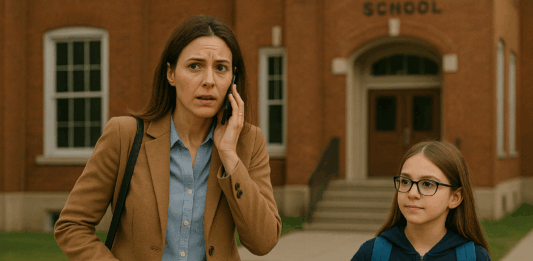 Родител, водещ детето си на училище