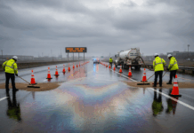 Обезопасяване на пътно платно, заради замърсяване с разлято гориво