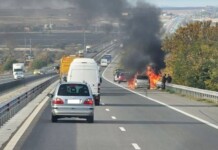 Автомобил гори на АМ „Тракия“ Горящ автомобил