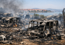 Каравани са изгорели при пожар край Созопол Изгорели каравани край Созопол. Снимка: Искра.бг, илюстративна