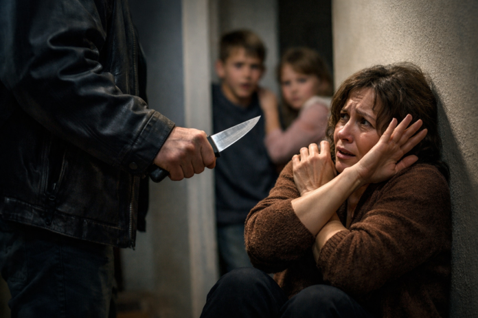 Мъж с нож към съпругата си и пред децата им: Ще те убия!